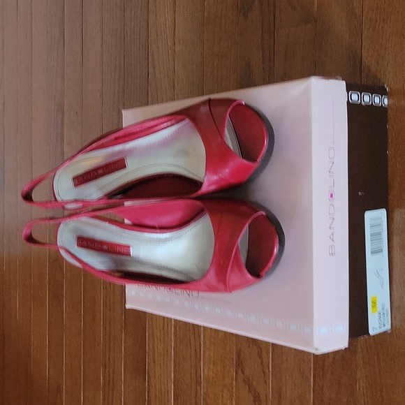 Nine West Red Leather Slingback Open Toe Half Inch Platform Heels - Picture 3 of 8